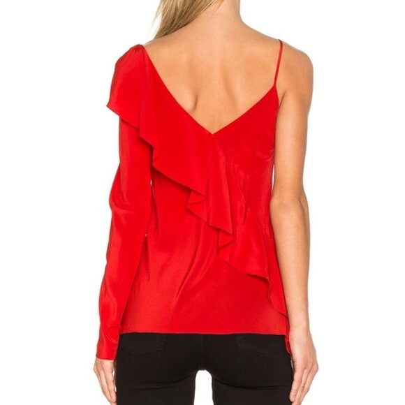 DIANE VON FURSTENBERG One Sleeve Red Blouse 100% Silk Size 0 - Picture 3 of 9